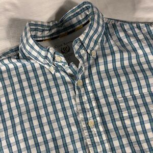 Club Room mens blue green gingham plaid long sleeve button down shirt - size M